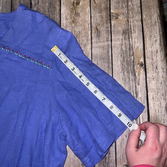 Vintage Koret purple embroidered button front linen blend top, size XL - Picture 8 of 8